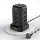 Una regleta de alimentación negra con protección contra sobretensiones, que incluye 12 tomas de CA, 3 puertos USB y 1 puerto tipo C, junto con un cable de extensión de 5 pies, adecuado para el hogar, la oficina, la cocina, el garaje y el dormitorio, maxi