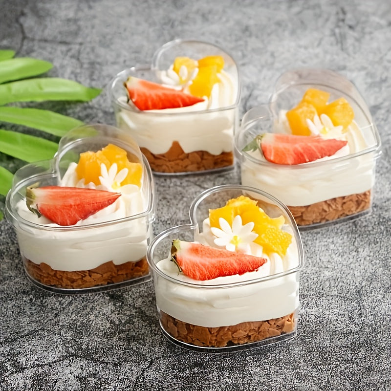 60 piezas (30 vasos + 30 tapas) vasitos mini con forma de corazón con tapa - Tazones de plástico de 5 onzas, ideales para yogur, gelatina, helado y ensalada de frutas - Perfectos para fiestas, cumpleaños, bodas y días festivos