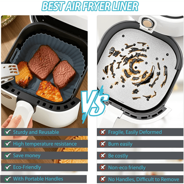 3 Piezas de Forros para Freidora de Aire Antiadherentes, Resistentes a 480°F/250°C con Base Antideslizante, Fácil Limpieza, Compatibles con Todas las Freidoras, Horno y Horneado - Cestillas de Silicona Alimentaria (4-7 Cuartos/3.8-6.5L) - Ideales para Po