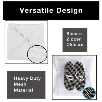 Bolsa de Lavandería de Malla Versátil con Cremallera - Ideal para Zapatillas y Ropa, Tela de Panal Reutilizable, Se Adapta a la Mayoría de Secadoras, Bolsas de Lavandería