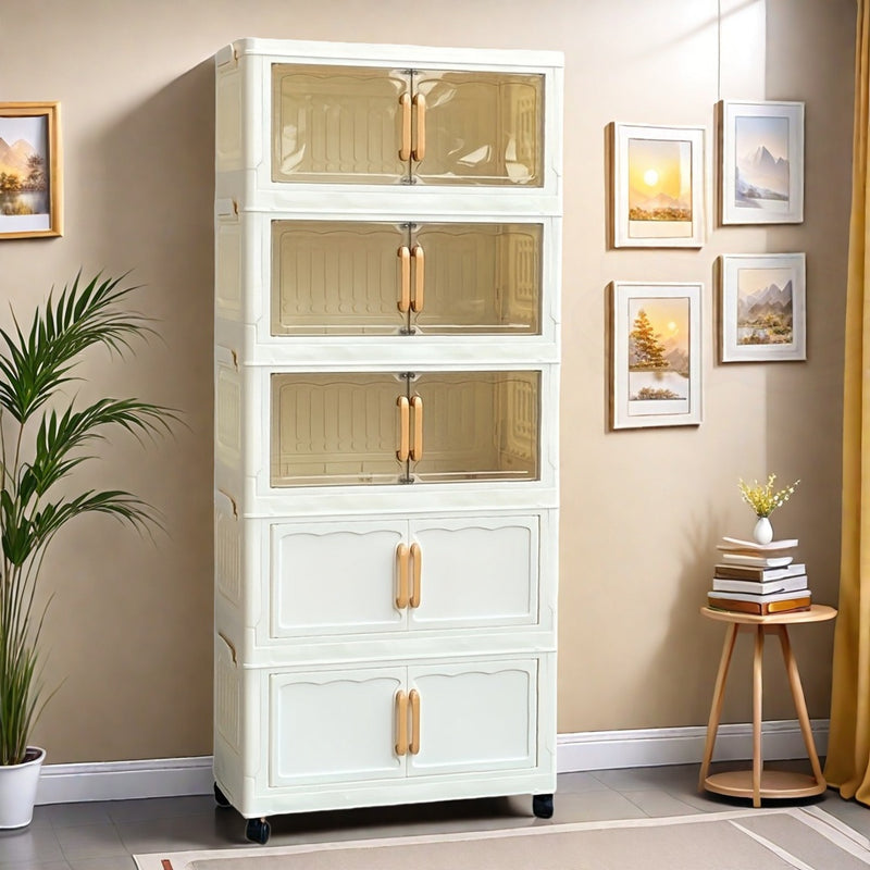 Elegante gabinete de almacenamiento plegable de cinco capas | Diseño doméstico de puertas dobles, material plástico adecuado para almacenamiento de juguetes de bebés/niños, se puede almacenar debajo de la cama.