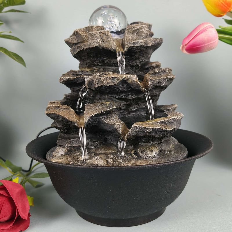 [Fuente de Sonido Natural de 3 Niveles] Fuente de Escritorio de Sonido Natural de 3 Niveles Alimentada por USB - Cascada de Resina para Decoración Relajante del Hogar y Oficina, Perfecta para Halloween, Bodas y Navidad