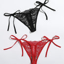 Conjunto De Tanga De Encaje Floral Con 2 Paquetes Y Lazos Laterales