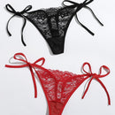 Conjunto De Tanga De Encaje Floral Con 2 Paquetes Y Lazos Laterales