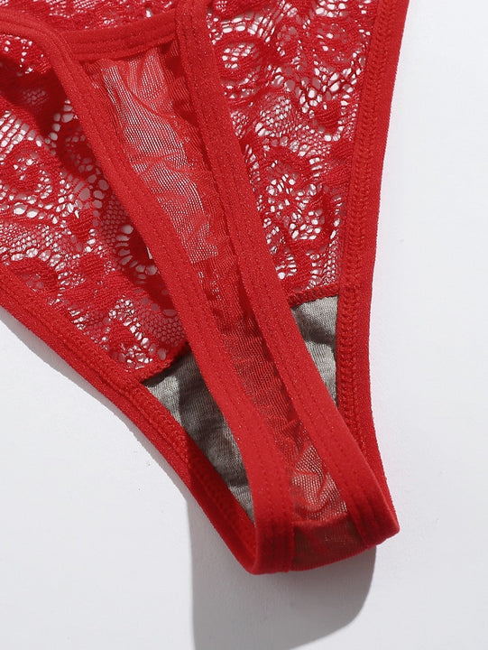 Conjunto De Tanga De Encaje Floral Con 2 Paquetes Y Lazos Laterales