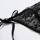 Conjunto De Tanga De Encaje Floral Con 2 Paquetes Y Lazos Laterales