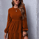 Vestido De Mujer Con Manga Farol De Color Liso Y Dobladillo Con Volantes