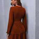 Vestido De Mujer Con Manga Farol De Color Liso Y Dobladillo Con Volantes