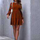 Vestido De Mujer Con Manga Farol De Color Liso Y Dobladillo Con Volantes