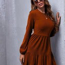Vestido De Mujer Con Manga Farol De Color Liso Y Dobladillo Con Volantes