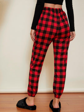 Pantalones De Dos Tonos De Cuadros Para Mujer