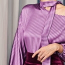 Unity Camisa de rayas de hombros asimetricos de cuello con cordon