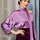 Unity Camisa de rayas de hombros asimetricos de cuello con cordon
