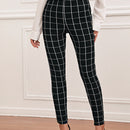 Pantalones ajustados de cuadros de cintura alta