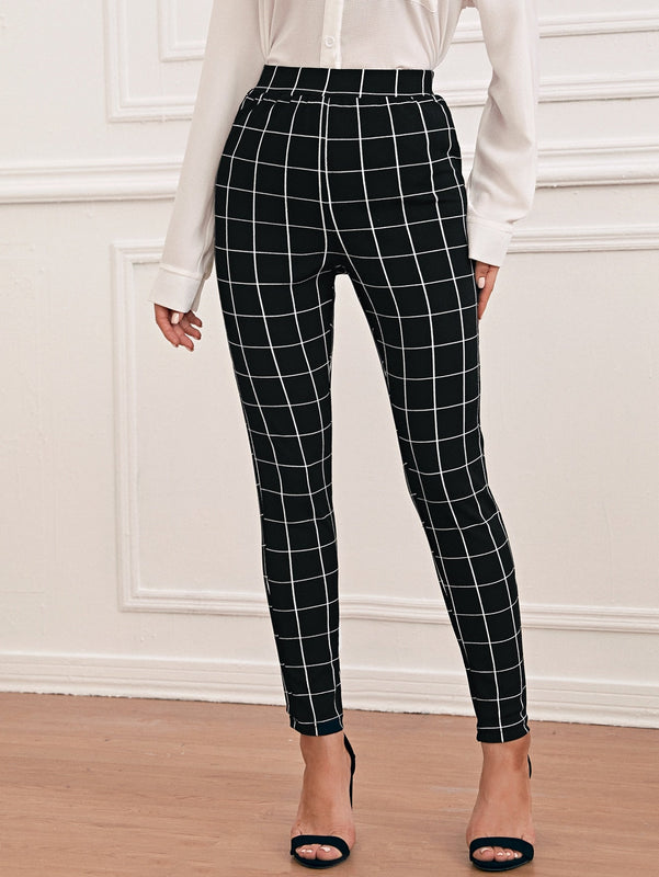 Pantalones ajustados de cuadros de cintura alta