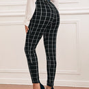 Pantalones ajustados de cuadros de cintura alta
