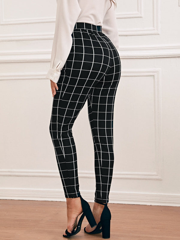 Pantalones ajustados de cuadros de cintura alta