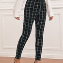Pantalones ajustados de cuadros de cintura alta