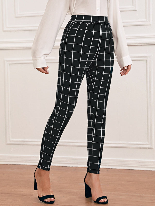 Pantalones ajustados de cuadros de cintura alta