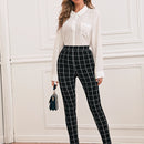 Pantalones ajustados de cuadros de cintura alta