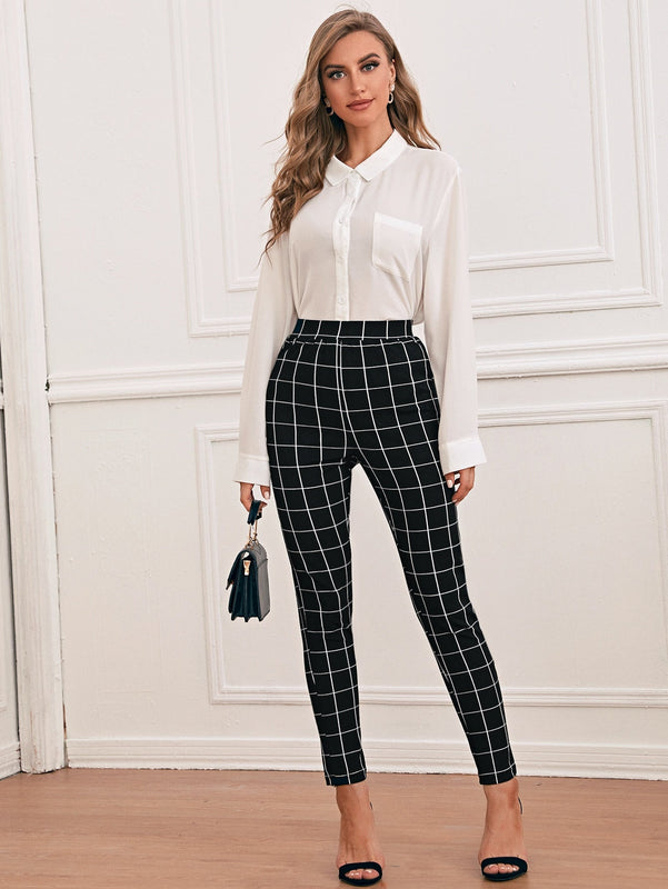 Pantalones ajustados de cuadros de cintura alta