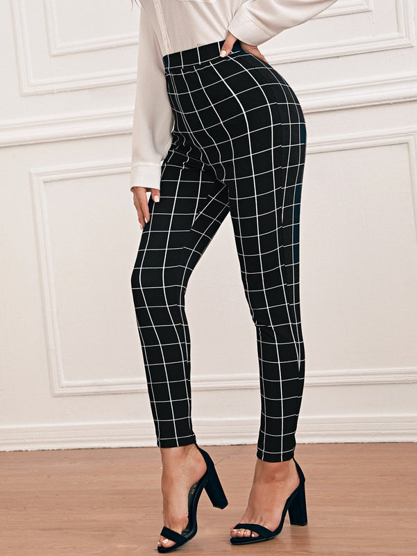 Pantalones ajustados de cuadros de cintura alta