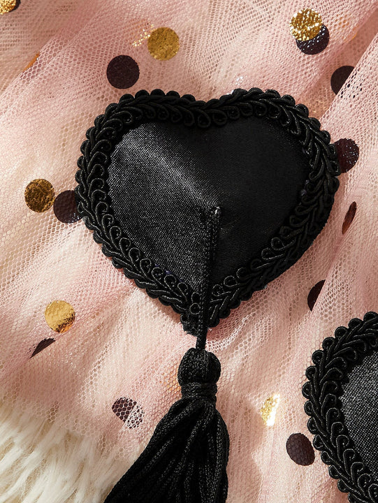 1 par cubierta de pezon de corazon con fleco