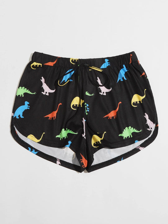EZwear Shorts con estampado de dinosaurio de cintura con nudo