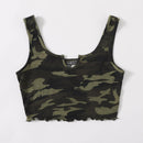 EZwear Camiseta sin mangas de camuflaje con cuello con muesca y ribete de lechuga