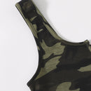 EZwear Camiseta sin mangas de camuflaje con cuello con muesca y ribete de lechuga
