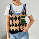 Unity Chaleco jersey con bolsillo delantero con patron de rombo sin camiseta