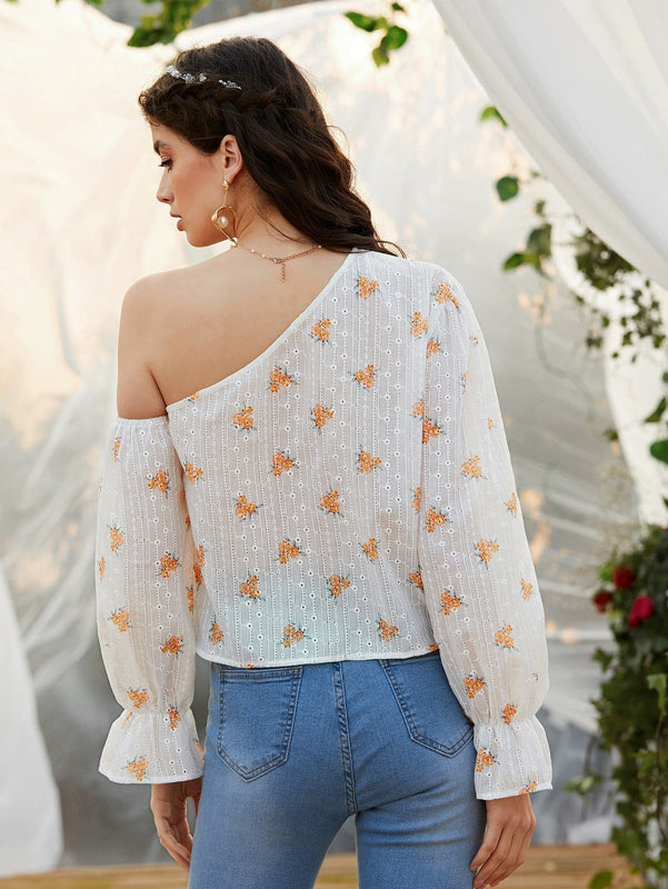 Unity Camisa con estampado floral de cuello asimetrico