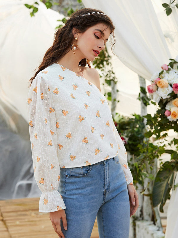 Unity Camisa con estampado floral de cuello asimetrico