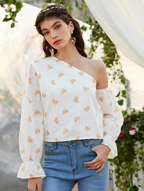 Unity Camisa con estampado floral de cuello asimetrico