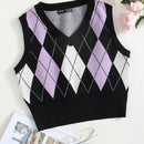 EZwear Chaleco de punto con patron de rombo