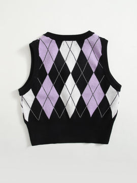 EZwear Chaleco de punto con patron de rombo