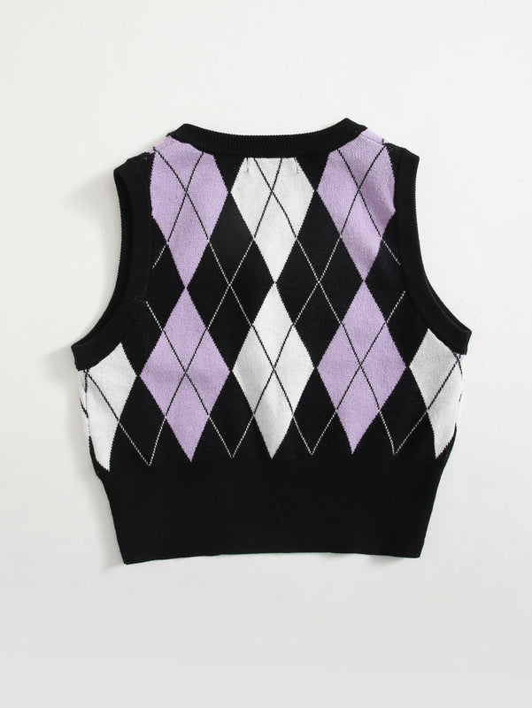EZwear Chaleco de punto con patron de rombo