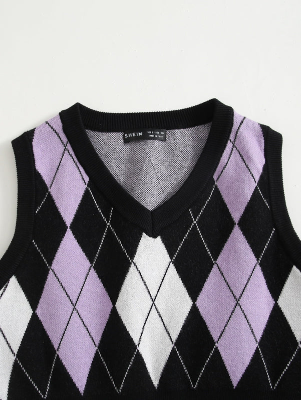 EZwear Chaleco de punto con patron de rombo