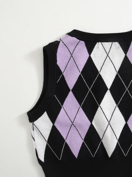 EZwear Chaleco de punto con patron de rombo