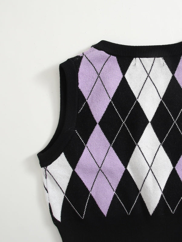 EZwear Chaleco de punto con patron de rombo