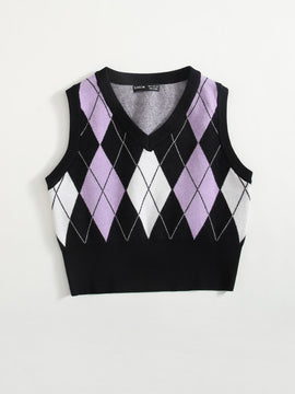 EZwear Chaleco de punto con patron de rombo