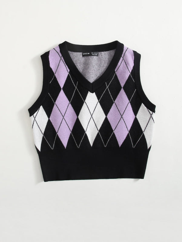 EZwear Chaleco de punto con patron de rombo