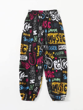 EZwear Pantalones conicos con estampado de letra y dibujo