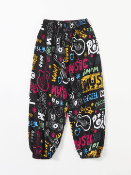 EZwear Pantalones conicos con estampado de letra y dibujo