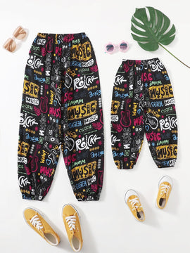 EZwear Pantalones conicos con estampado de letra y dibujo