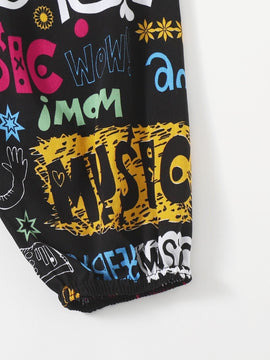 EZwear Pantalones conicos con estampado de letra y dibujo