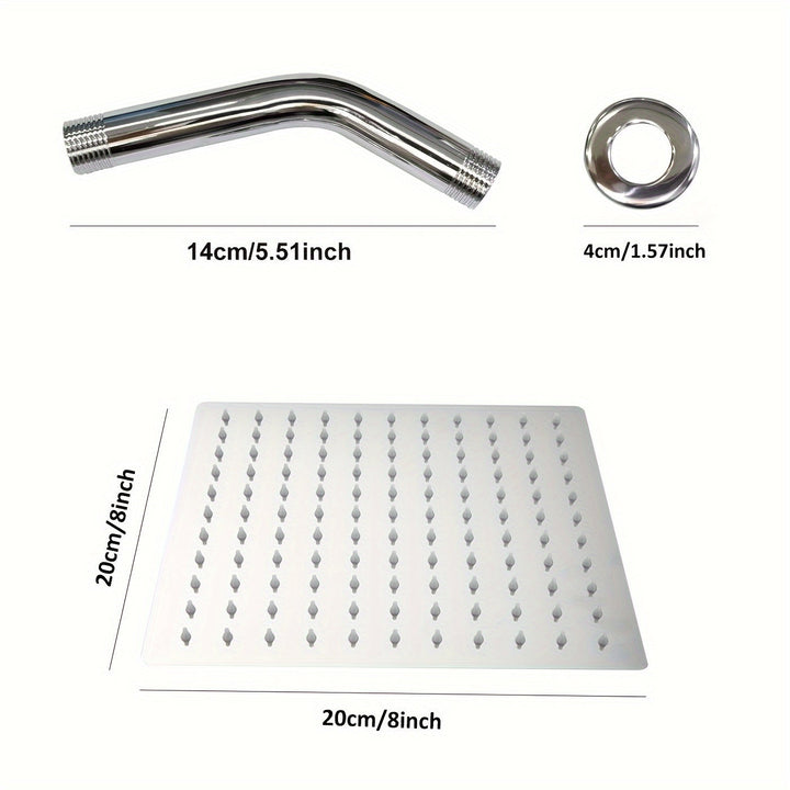 Rociador de Ducha Cuadrado de Acero Inoxidable de 8 Pulgadas de Lujo - Montado en la Pared, Diseño Elegante con Múltiples Chorros de Agua para una Experiencia de Ducha Refrescante, Instalación Fácil, Accesorios de Ducha