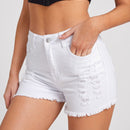 Shorts mezclilla desgarro bajo crudo