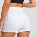 Shorts mezclilla desgarro bajo crudo