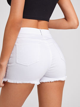 Shorts mezclilla desgarro bajo crudo